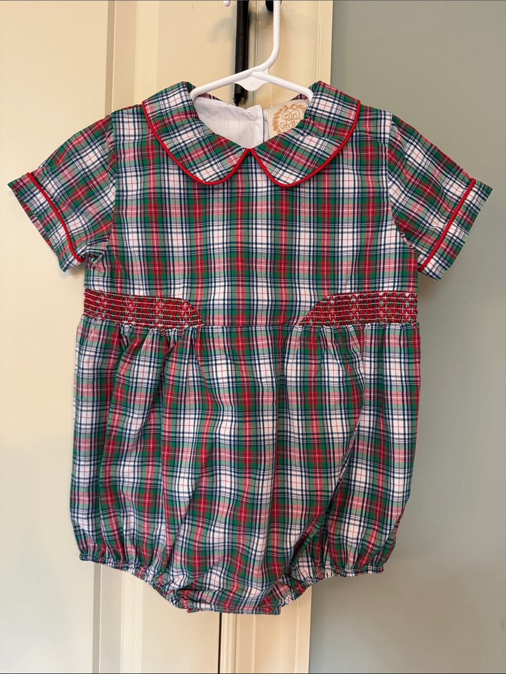 The Beaufort Bonnet Company Red & Green Plaid Peter Pan Romper